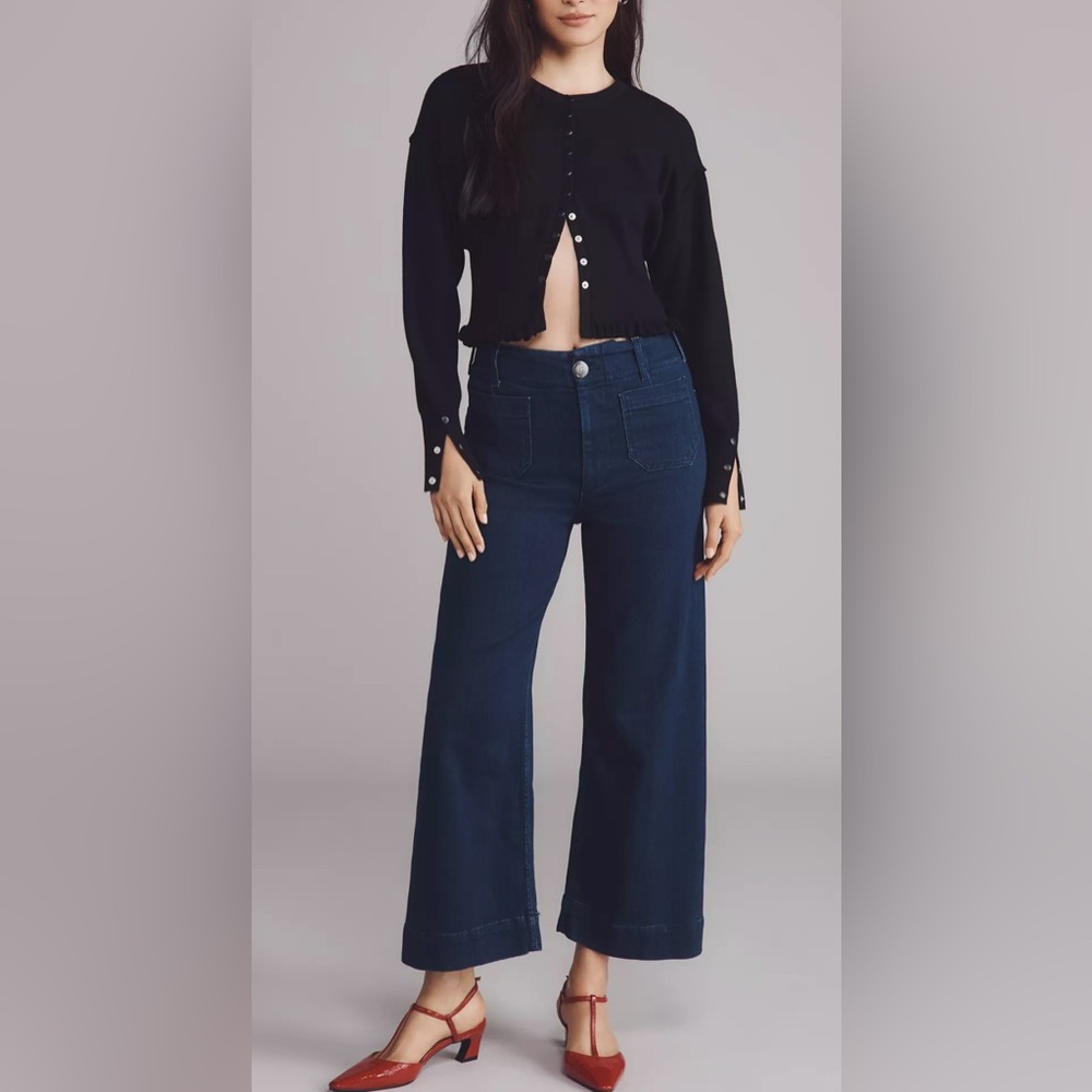 Anthropologie The Colette Crop High-Rise Wide-Leg Jeans. Dark Denim. Size 28
